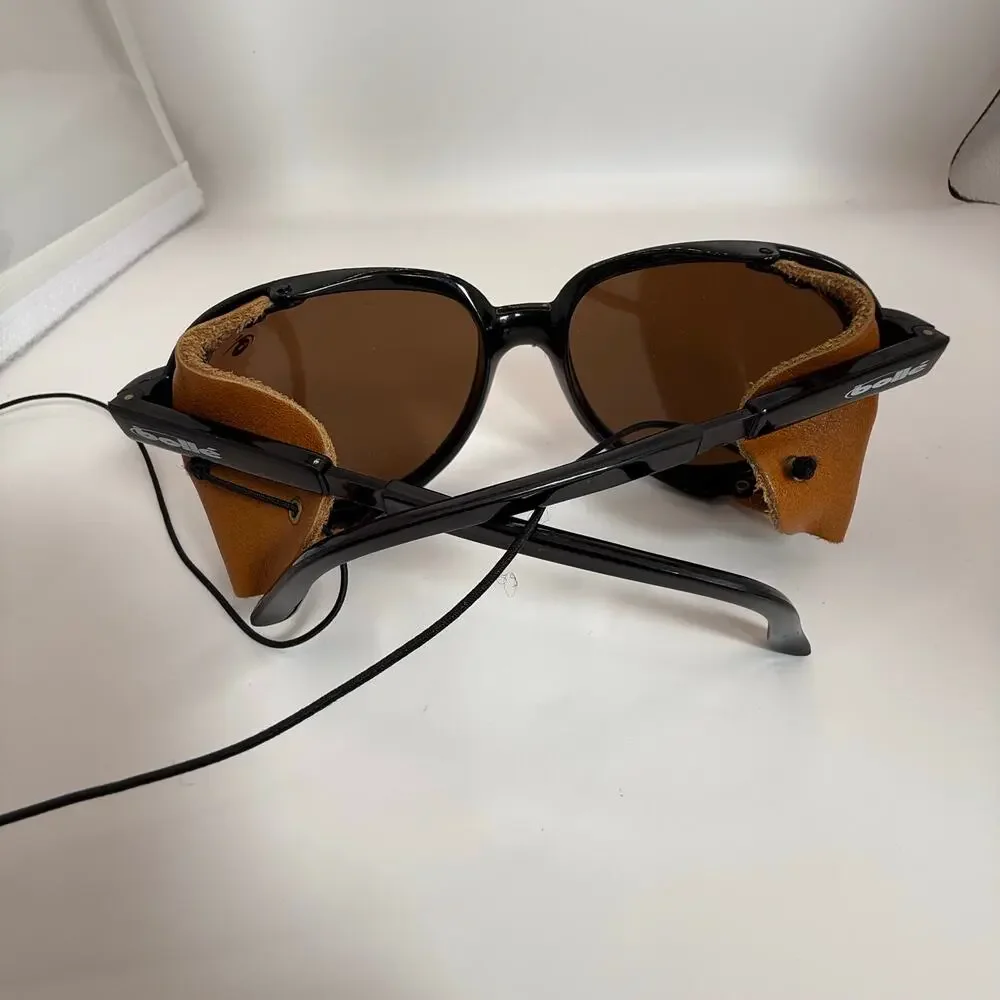 Vintage Bolle Crevasse Black‎ Sunglasses Leather Shields 09100014 Made in France